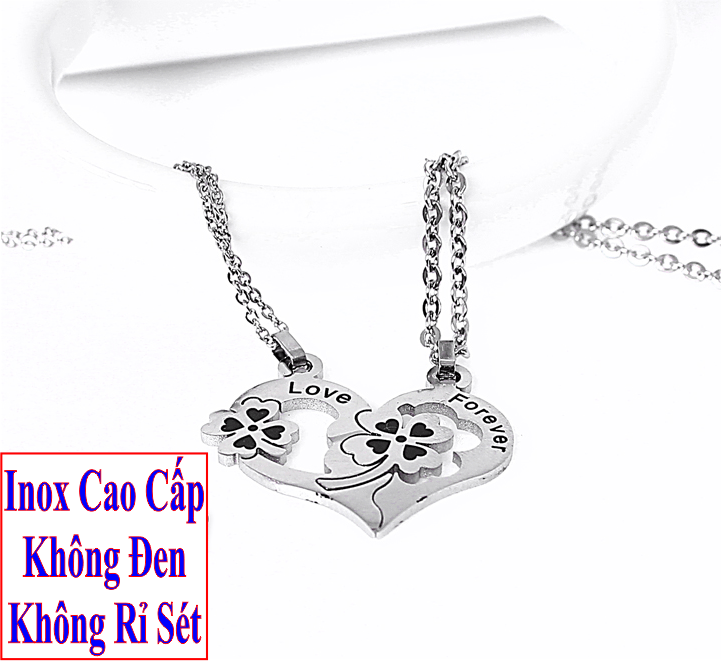 Vòng cổ đôi hình trái tim dây chuyền cặp hình tim dây chuyền cặp love - Cam kết 1 đổi 1 nếu đen & gỉ sét