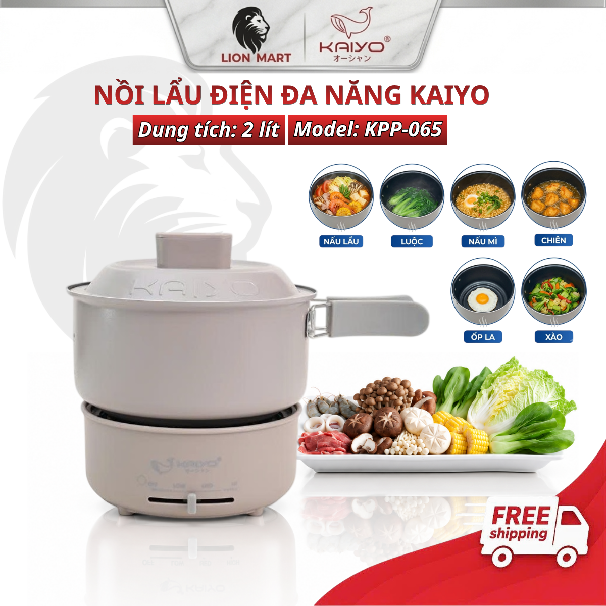 Kaiyo Kpp-065 2L Multifunctional Mini Electric Hot Pot - Portable Foldable Travel Electric Hot Pot, High Quality Non-Stick, 1000W Capacity