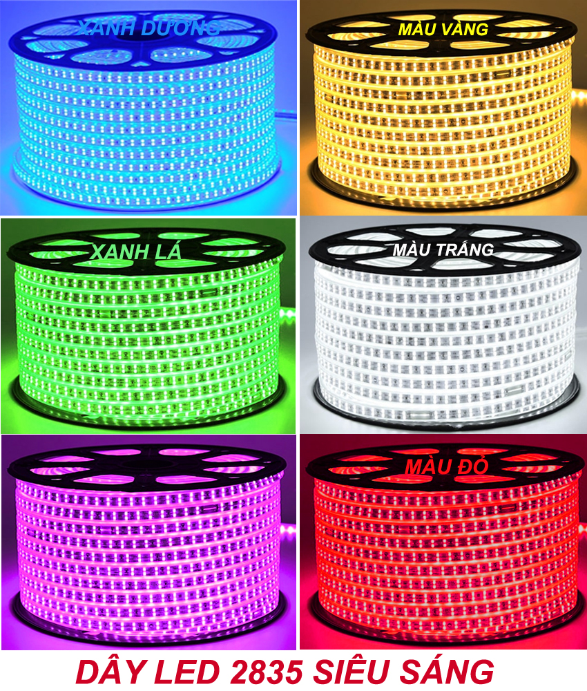 Cuộn Led Dây  2835 Ánh Sáng Vàng,Trắng, Xanh Lá ,Xanh Dương,Đỏ,RBG