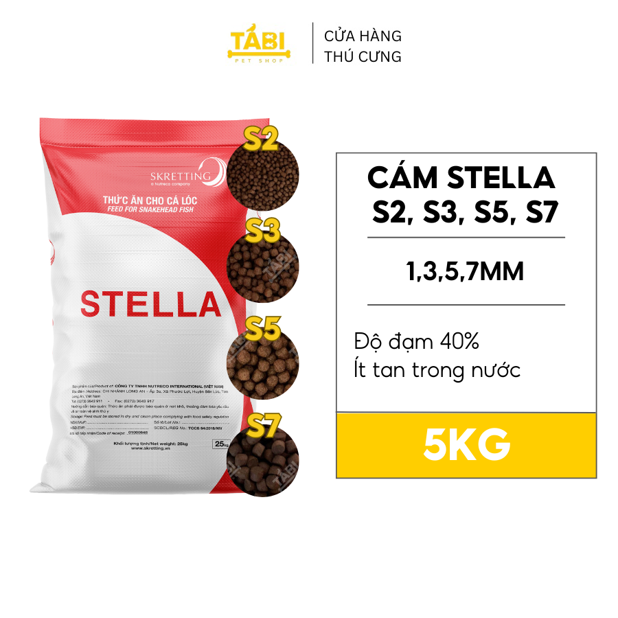 5kg cám stella s2, s3, s5, s7 40% đạm nổi cho cá koi, cá lóc,... - thức ăn cá koi tanh, kích ăn cho cá