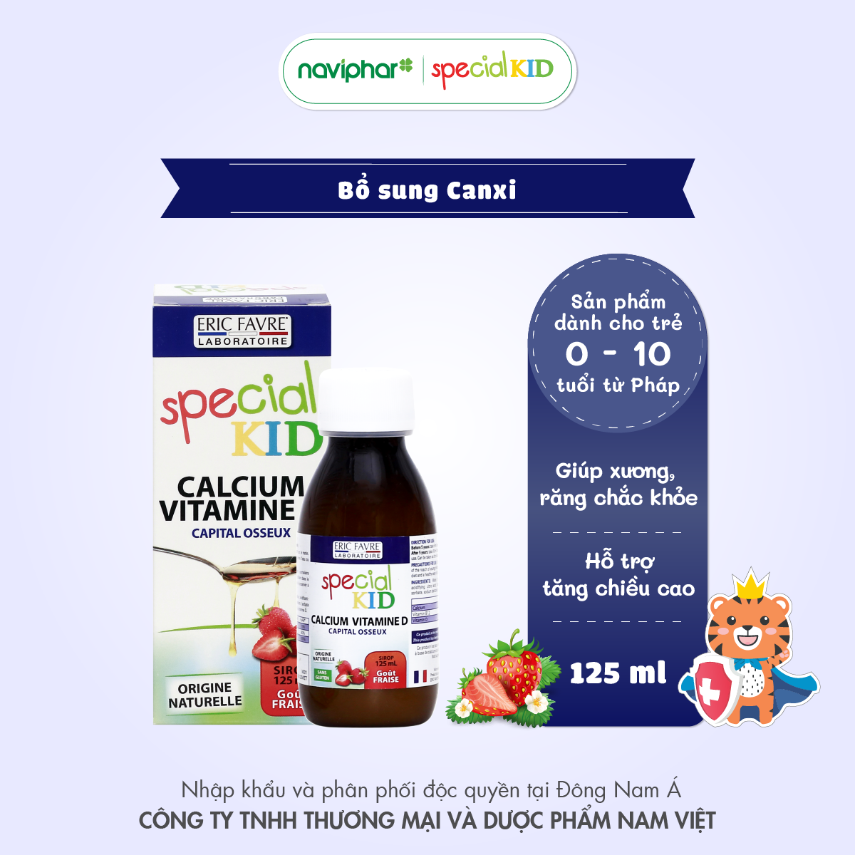 Siro hỗ trợ tăng chiều cao, bổ sung canxi và vitamin d - tpbvsk special kid calcium vitamine d - 125ml
