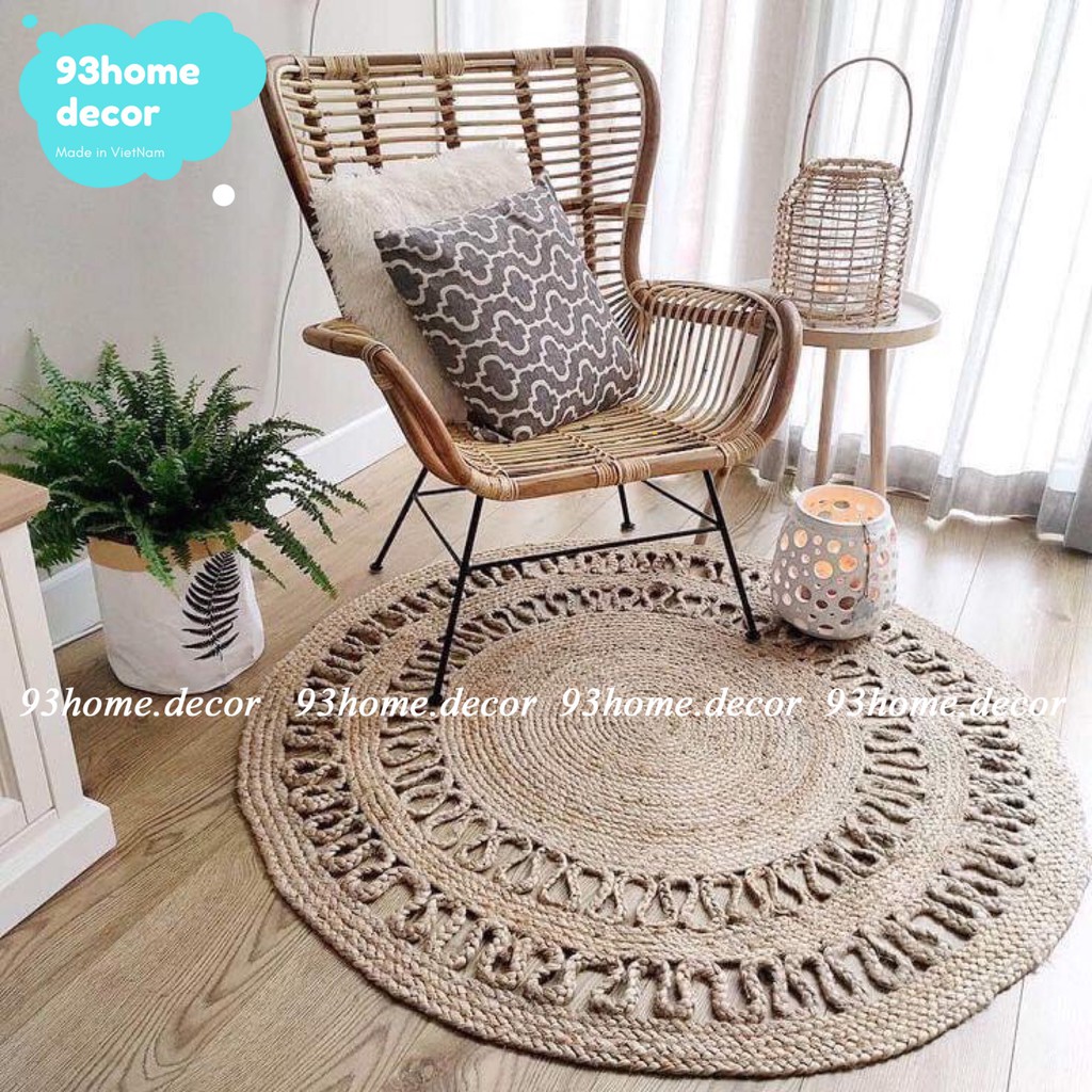 Thảm cói trải sàn hình hoa chanh, thảm lục bình 90cm - 1m2 trang trí decor