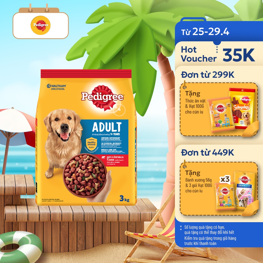 Thức Ăn Cho Chó Lớn PEDIGREE Vị Bò Và Rau Củ - Dinh dưỡng Hoàn Thiện cho một Chú Chó 1+ Tuổi Hạnh Phúc  Khỏe Mạnh