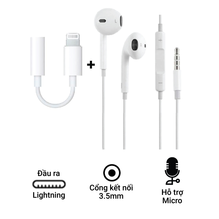 Combo tai nghe ip 6s + jack chuyển đổi tai nghe - seve7