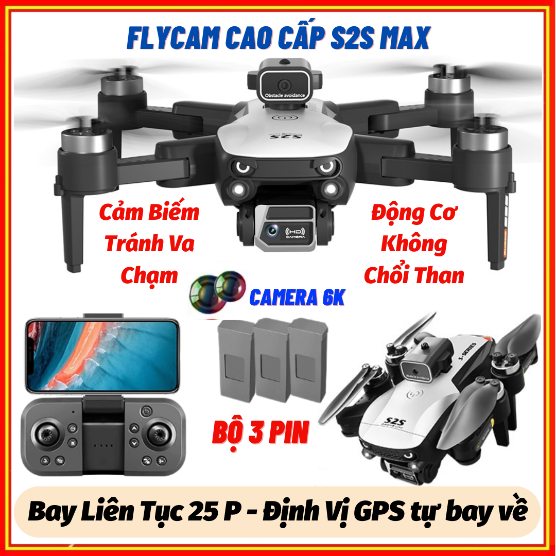 Flycam Mini Drone S2S Pro Max Máy Bay Điều Khiển Từ Xa 4 Cánh Play Camera 2 Camera Pin Lithium 2600mAh bay 25 Phút Cảm Biến Chống Va Chạm