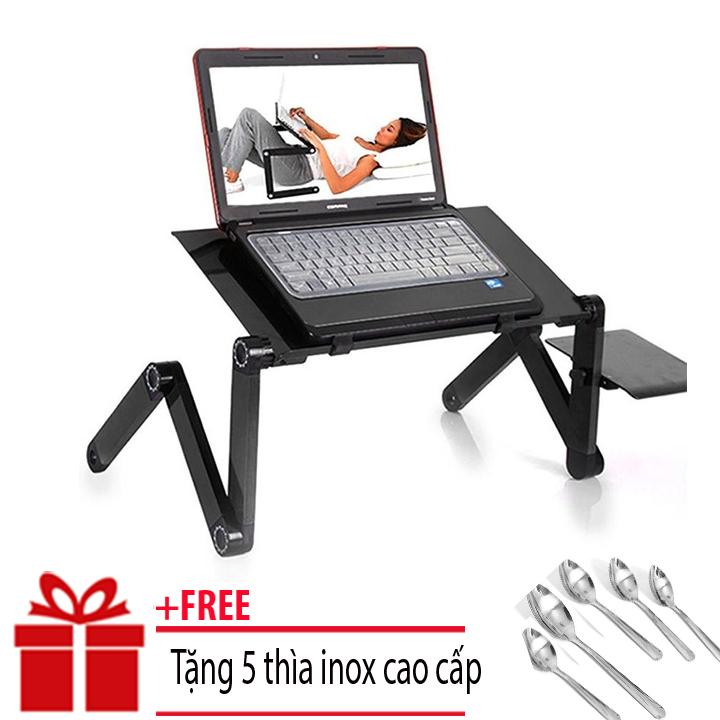 Bàn kê Laptop tùy chỉnh 360 độ giá tốt T6 (Đen) + Tặng bộ 5 thìa inox -Bàn Laptop Xếp Hình Gấp Gọn Nhiều Kiểu Dáng - Bàn Xoay Laptop Đa Năng