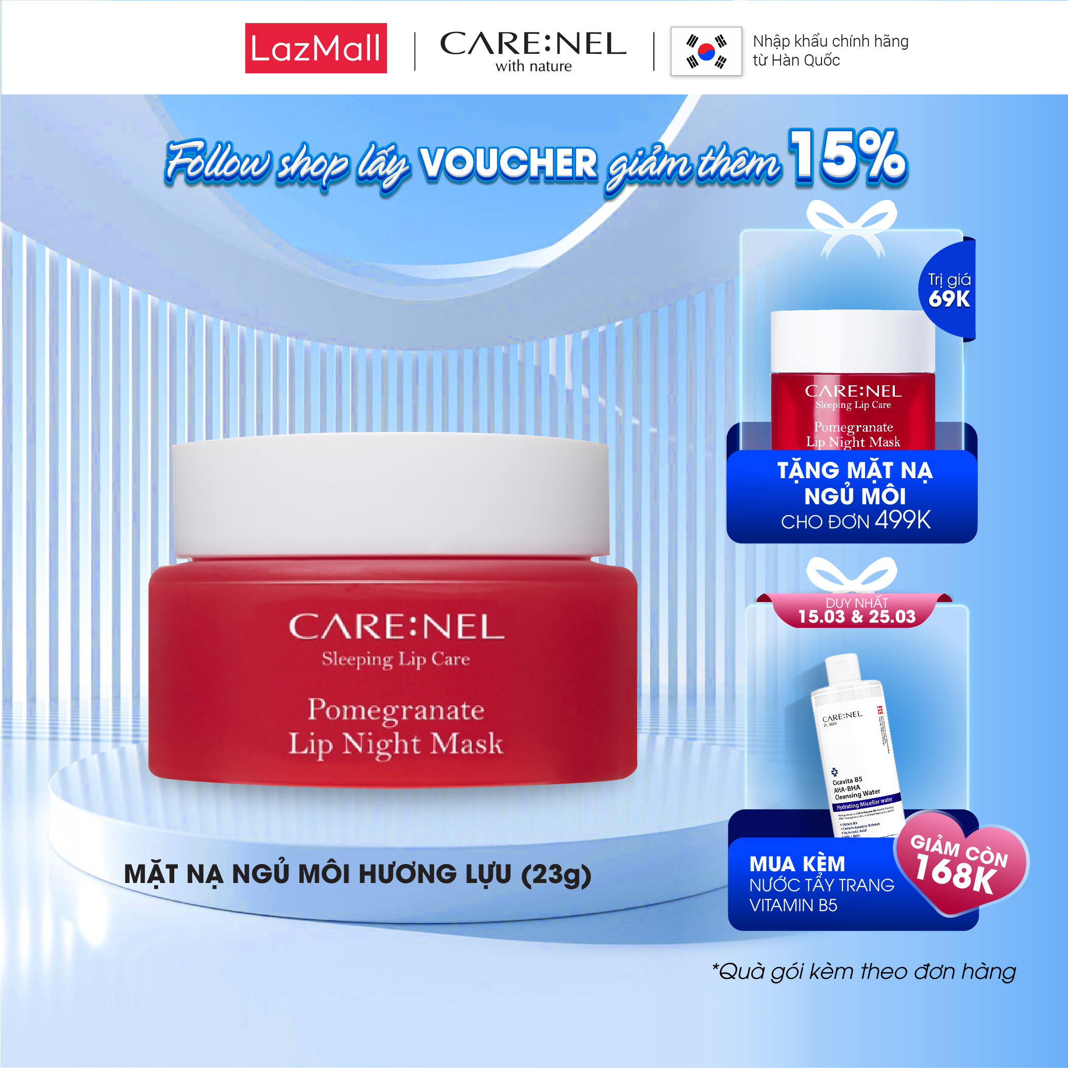 Mặt nạ dưỡng ẩm môi hồng môi ngừa thâm care:nel lip night mask 23