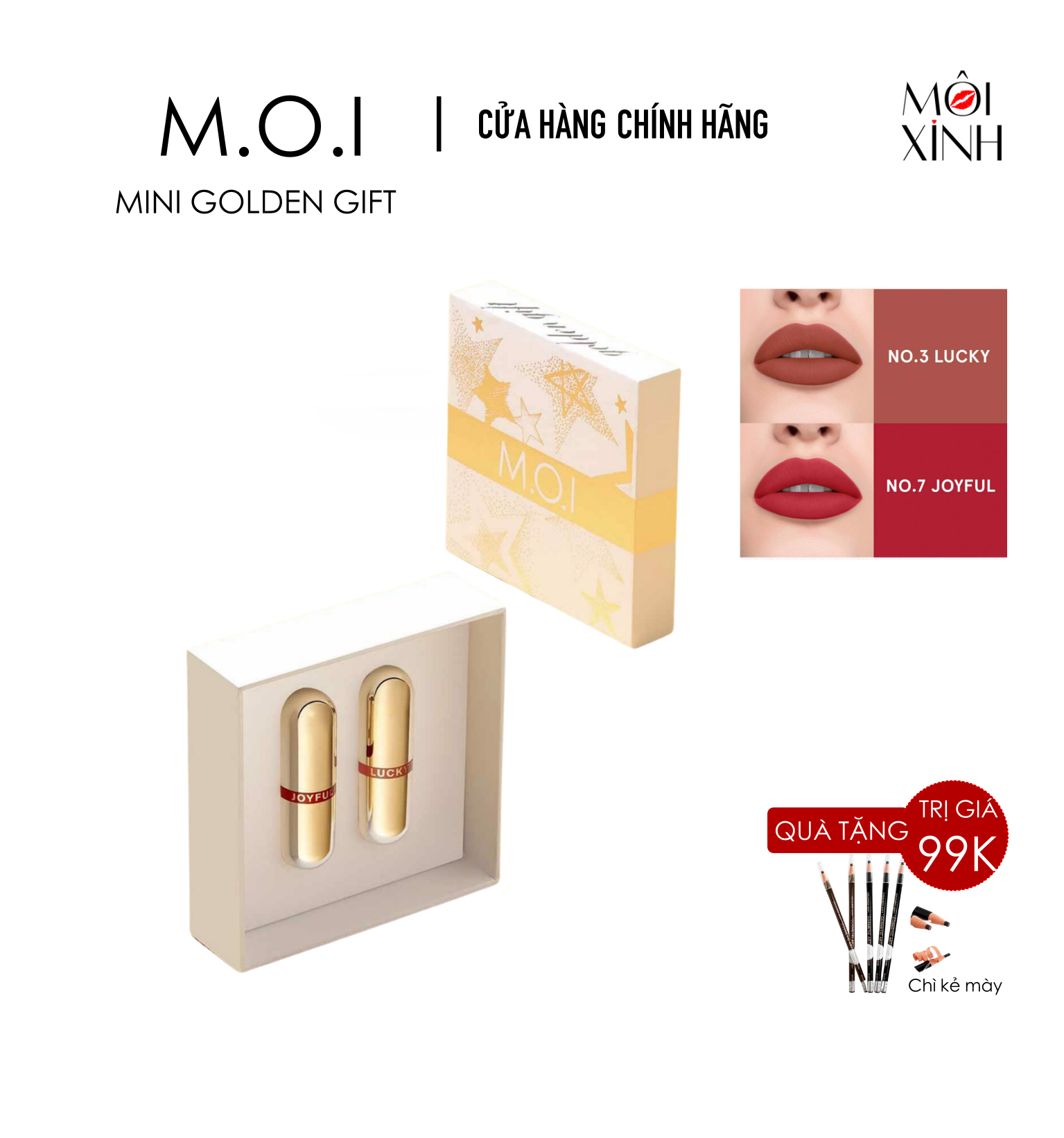 Son Thỏi Mini - Set 2 Thỏi Love M.O.I Hồ Ngọc Hà - Golden Gift MOI Cosmetics Chính hãng