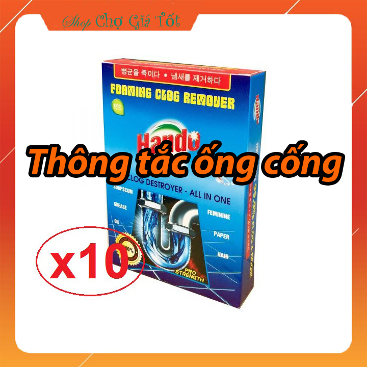 Bộ 10 hộp bột thông cống xuất khẩu Hando 100Gr
