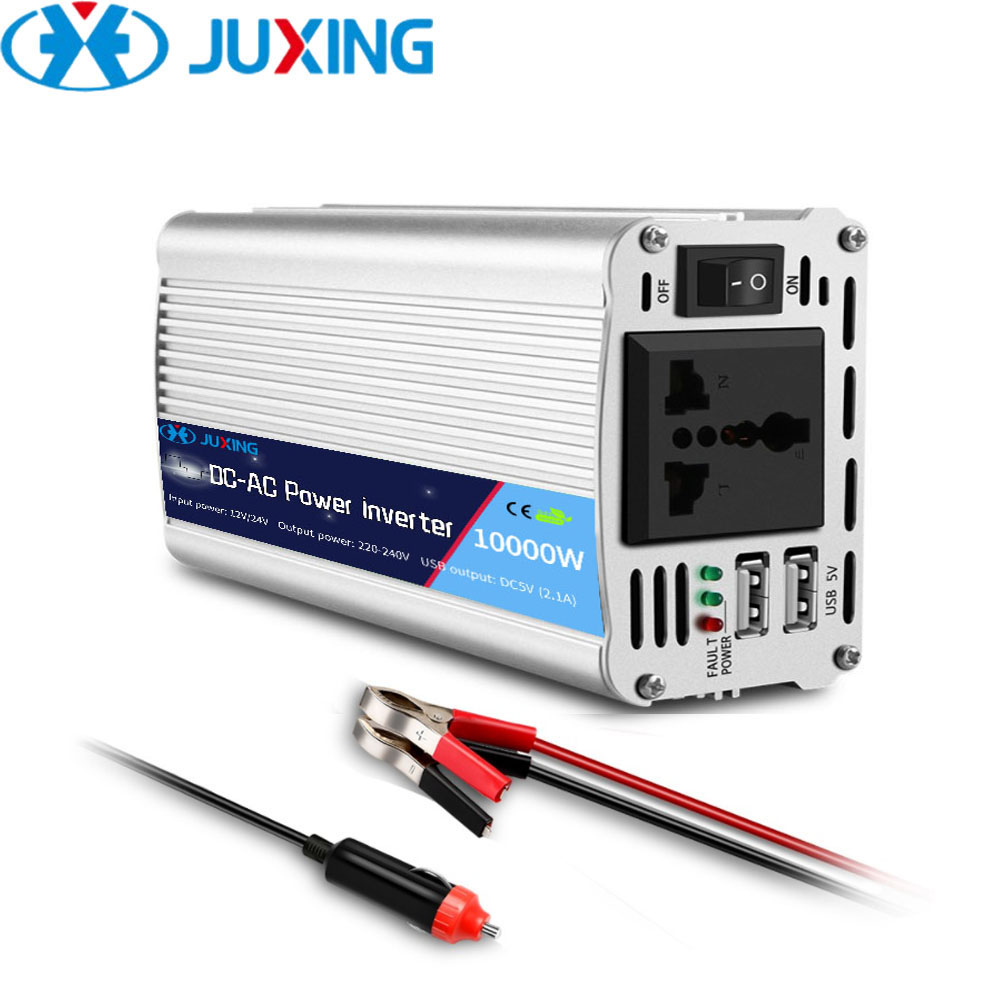 JUXING 10000W/8000W/6000W/4000W cải tiến sóng sin xe điện biến tần DC12V/24V để AC 220V chuyển đổi với 2 USB cho xe hơi nhà ngoài trời di động thông minh điện biến tần