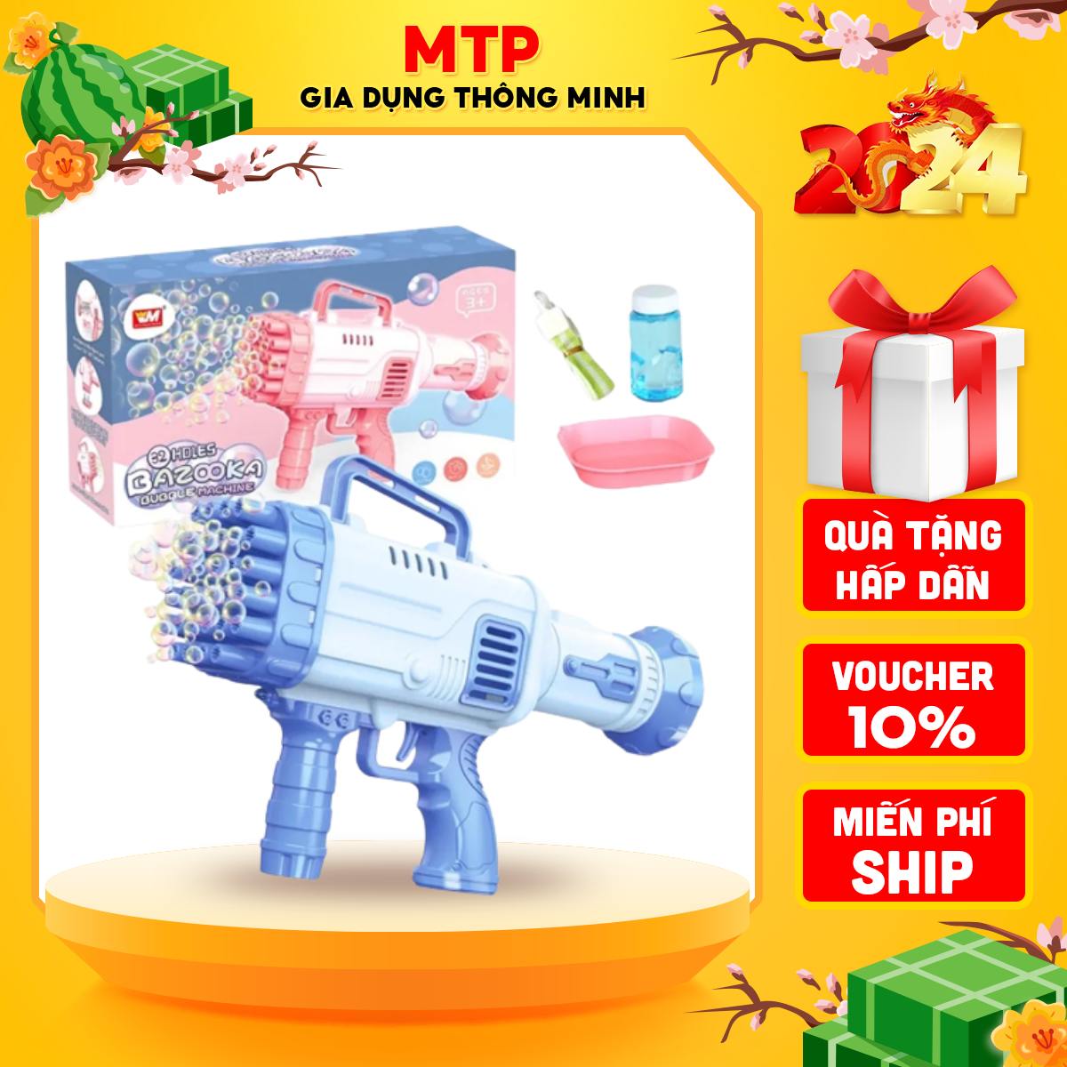 Súng bắn bong bóng xà phòng 32 nòng siêu mạnh chạy pin AA, Máy thổi bong bóng xà phòng, Máy bắn bong bóng cho bé, Đồ chơi bong bóng xà phòng