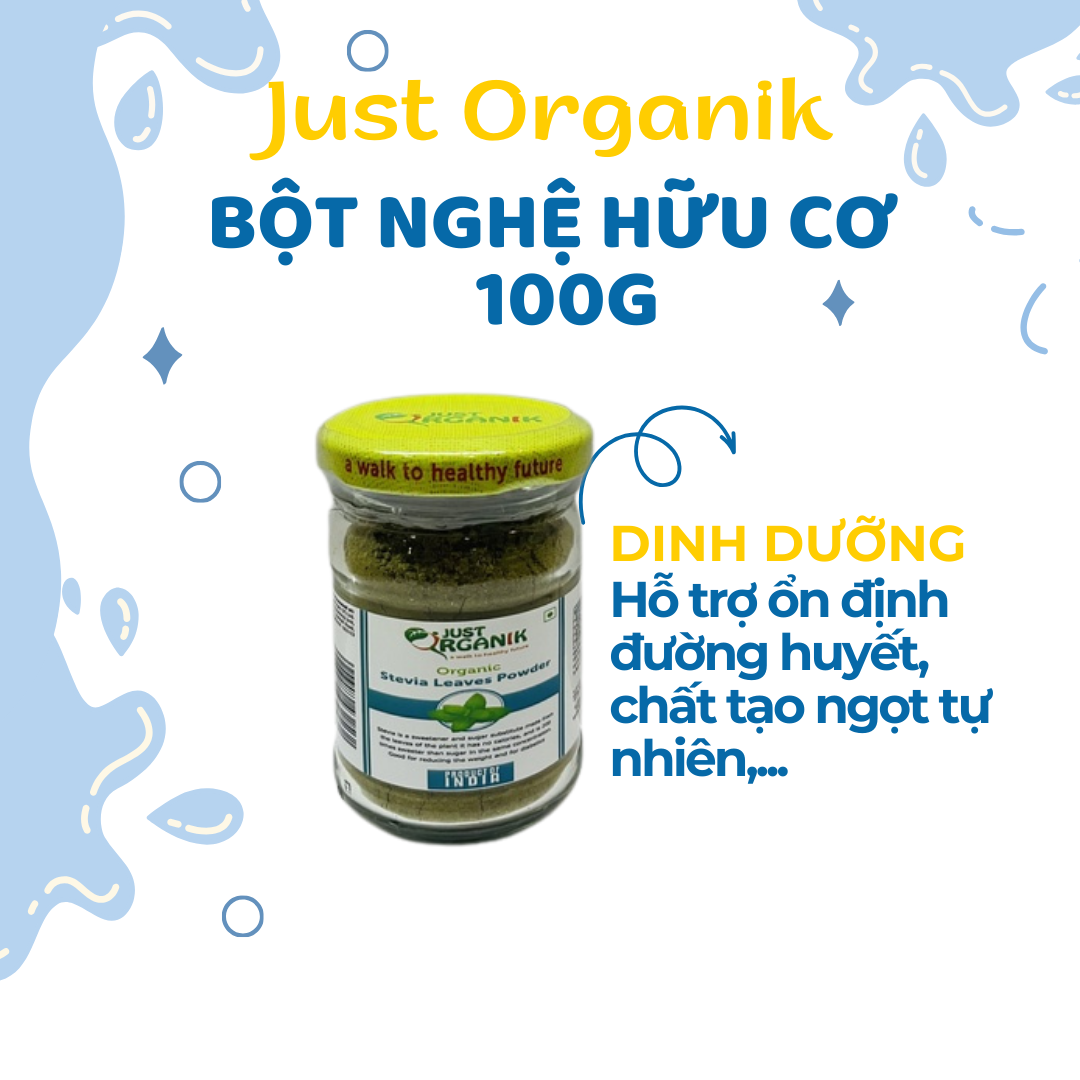 Bột cỏ ngọt hữu cơ Just Organik Dạng Bột Nguyên Chất , Chất Tạo Ngọt Phù Hợp Cho Người Tiểu Đường - 50g