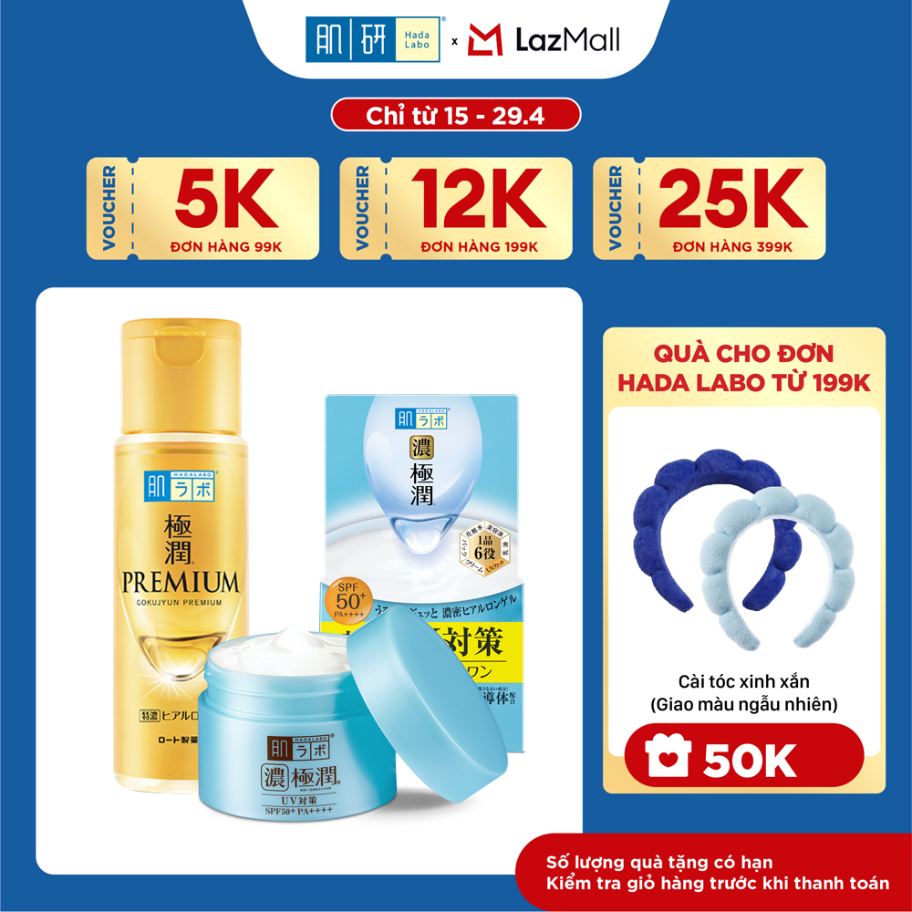[VB] Bộ đôi dưỡng da ẩm mịn Hada Labo Koi-Gokujyun Nhập khẩu( Kem dưỡng ẩm chống nắng UV White Gel 90g + Dung dịch dưỡng ẩm tối ưu Premium Lotion 170ml)