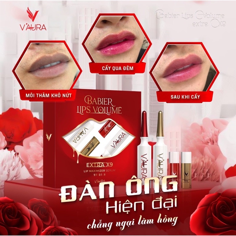 Bộ tinh chất cấy môi vaura babier lips volume v3 master lips -khử thâm môi -dưỡng môi hồng vĩnh viễn - thay thế phun xăm