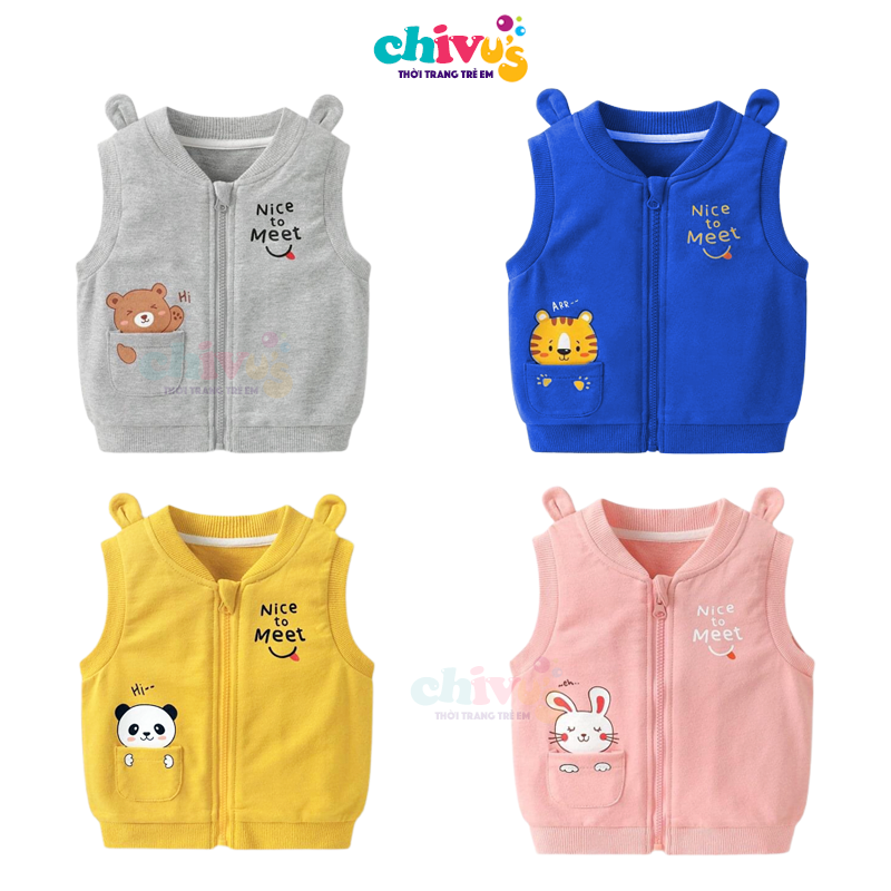 Áo gile cho bé CHIVU'sKID áo gile bé trai bé gái chất nỉ da cá họa tiết tai gấu hoạt hình dễ thương cho bé 8-22kg