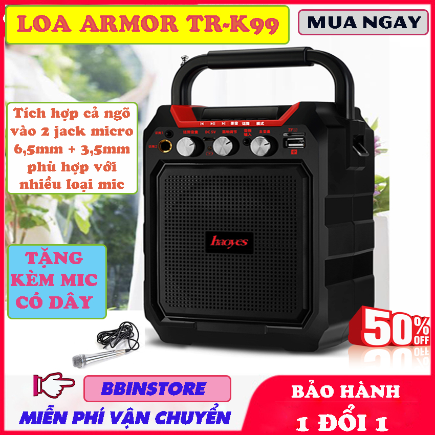 Loa Xách Tay Cao Cấp TẶNG KÈM MIC Có Dây - Dung Lượng Pin Khủng, Siêu Bass, Âm Thanh Sống Động - Loa Hát Karaoke Cầm Tay Loại Xịn, Loa Hát Karaoke Hỗ Trợ Cắm Mic, Loa Hát Giá Rẻ - BH 12 tháng - BBINSTORE