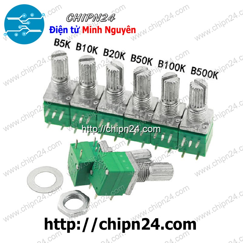 [2 CHIẾC] (F31) Biến trở xanh 5 chân RV097NS (có công tắc) (1K/5K/10K/20K/50K/100K/500K) - [Chọn Loại]