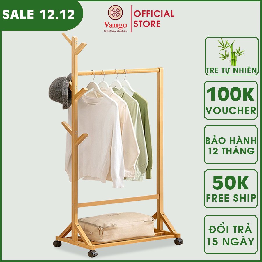 Giá Kệ Treo Quần Áo Thông Minh Bằng Gỗ Tre Tự Nhiên VANGO Cao Cấp, Có Chỗ Để Giày Dép, Để Đồ Cực Tiện Lợi, Phong Cách Nội Thất Hiện Đại, Sang Trọng