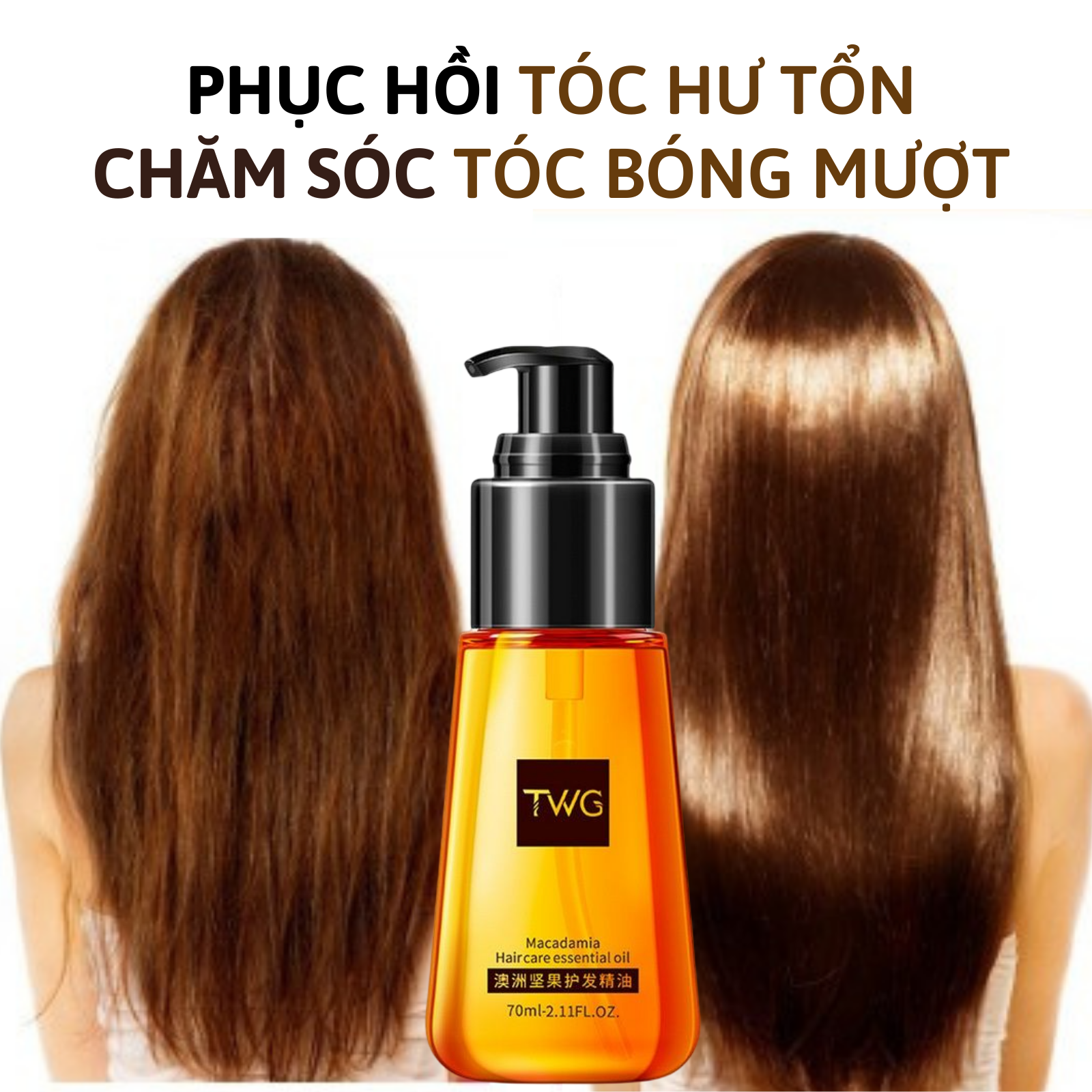 Tinh dầu phục hồi tóc hư tổn và dưỡng tóc mềm mượt óng ả twg 70ml serum phục hồi tóc uốn, nhuộm, tóc hư tổn khô xơ giữ nếp, mượt tóc