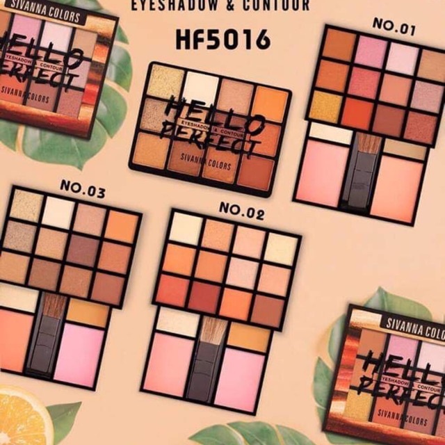 Bảng phấn mắt và má hồng 16 ô sivanna thái lan hello perfect 2 tầng hf5016 kèm cọ halomi