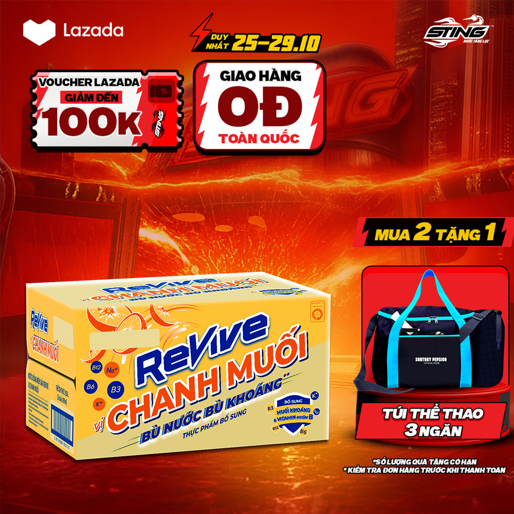 Thùng 24 Chai Nước Điện Giải Thể Thao Revive Chanh Muối (390ml/chai)