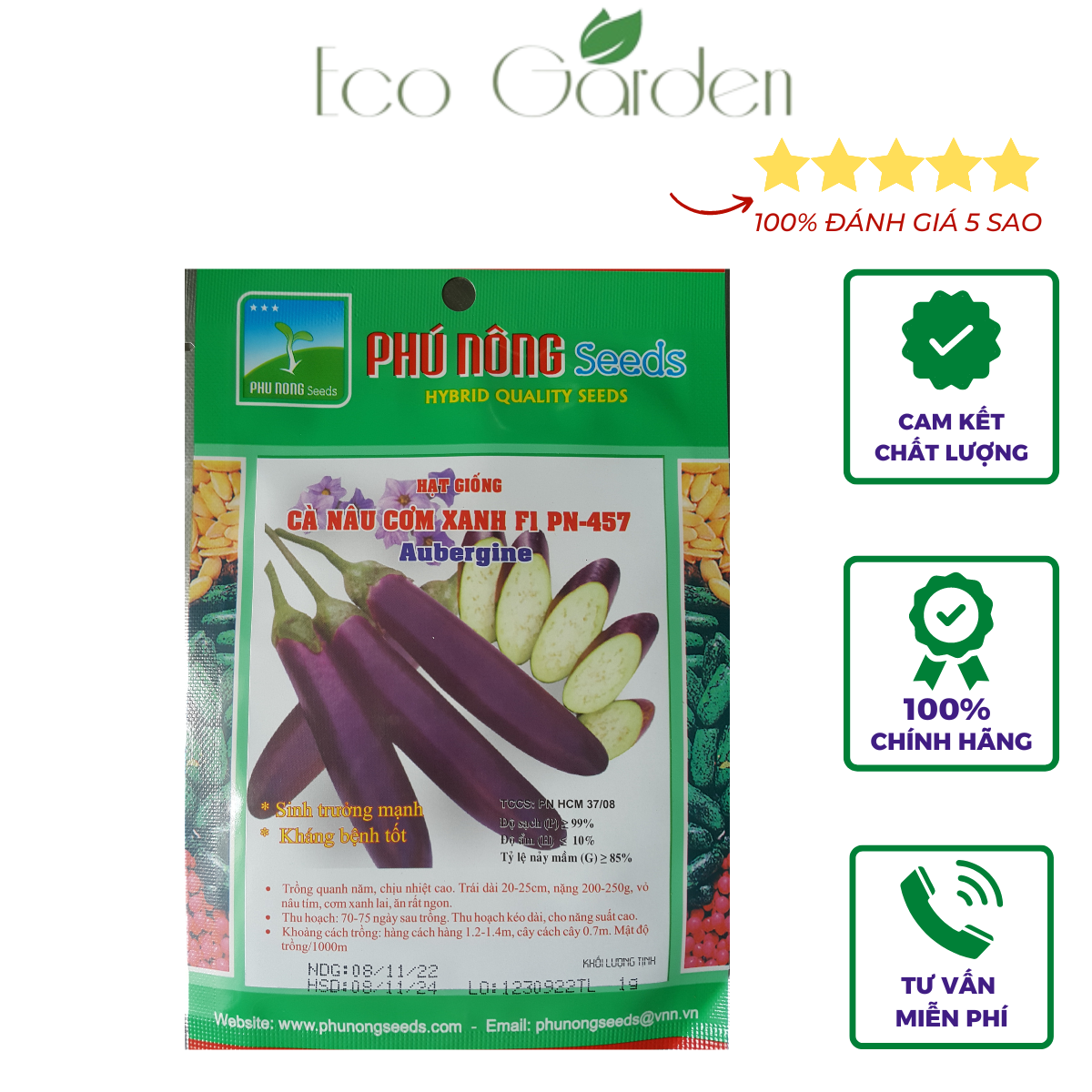 Hạt giống cà nâu cơm xanh f1 pn-457 phú nông - 1g