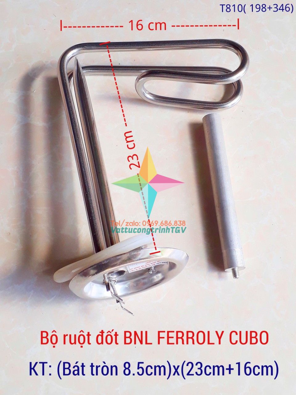 Bộ ruột đốt Bình nóng lạnh FEROLI CUBO bát tròn 8,5cm x 23cm+16cm + Thanh magie 5mm(198+346)