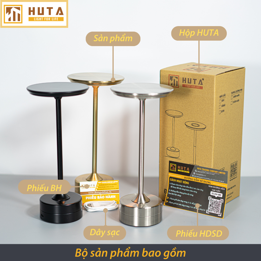 Đèn Led Quầy Bar Nhà Hàng HUTA AL3 Cảm Ứng Pin Sạc Tích Điện, Điều Chỉnh Ánh Sáng Vàng, Trang Trí Quán Cà Phê, Nhà hàng, Quán Bar, Lounge, Sự Kiện