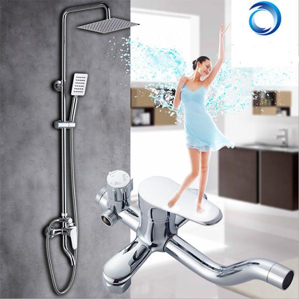 Bộ vòi sen cây tắm nóng lạnh inox 304 tay, bát sen vuông  Nhập khẩu Ý - Đạt chuẩn Châu Âu ( Trắng Bạc )