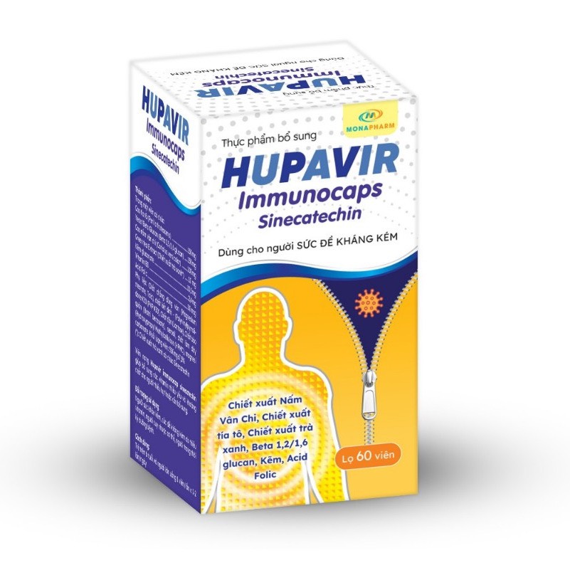 {Che tên} Viên uống Hupavir Immunocaps tăng đề kháng hộp 60 viên - Hỗ trợ tăng đào thải hpv, sùi mào gà cho nam và nữ