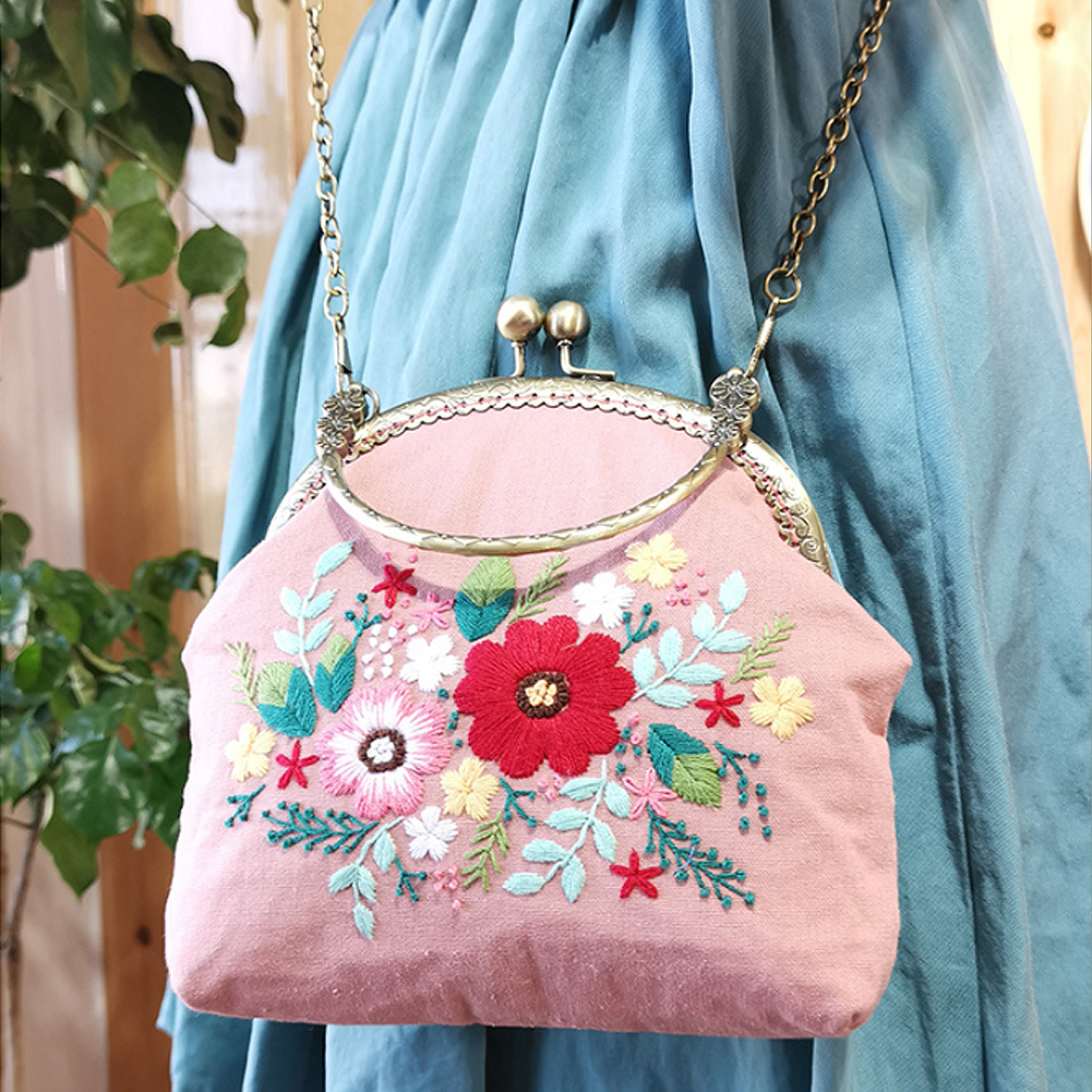 【Hàng đã sẵn sàng】 Túi thêu DIY Thủ công Kim chỉ nam Bộ đồ nghề khâu chéo Túi xách tay Ví có tay cầm và dây xích