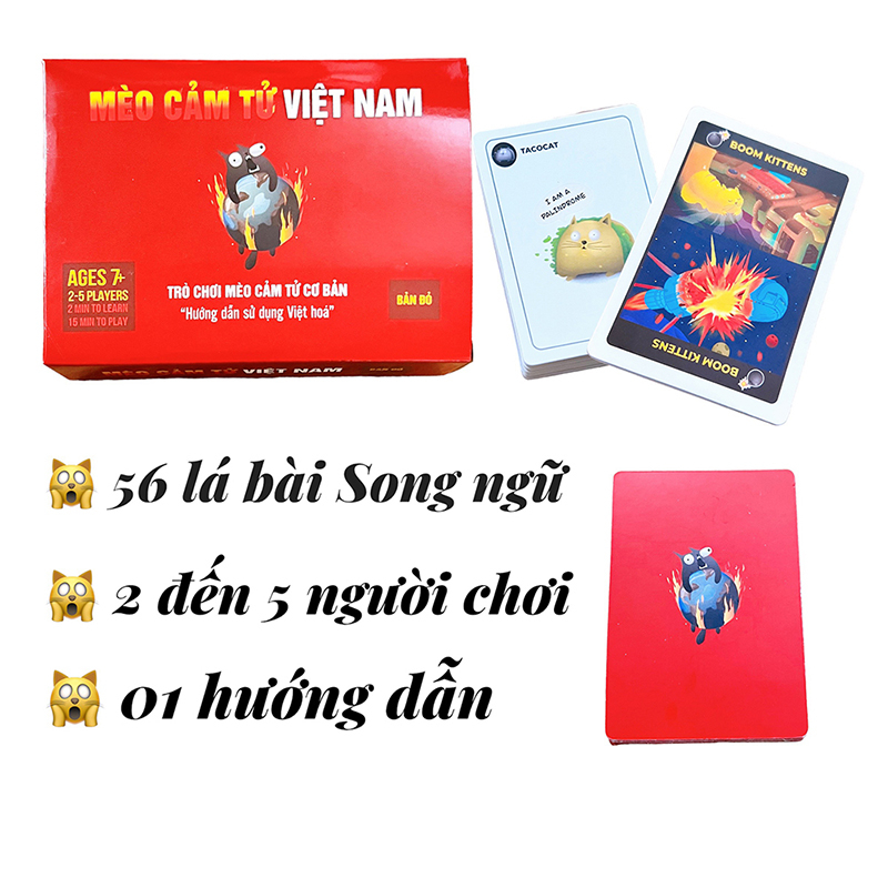Board game Mèo cảm tử Việt Nam mẫu mới song ngữ anh việt với hình ảnh được vẽ bằng AI siêu đẹp thú vị