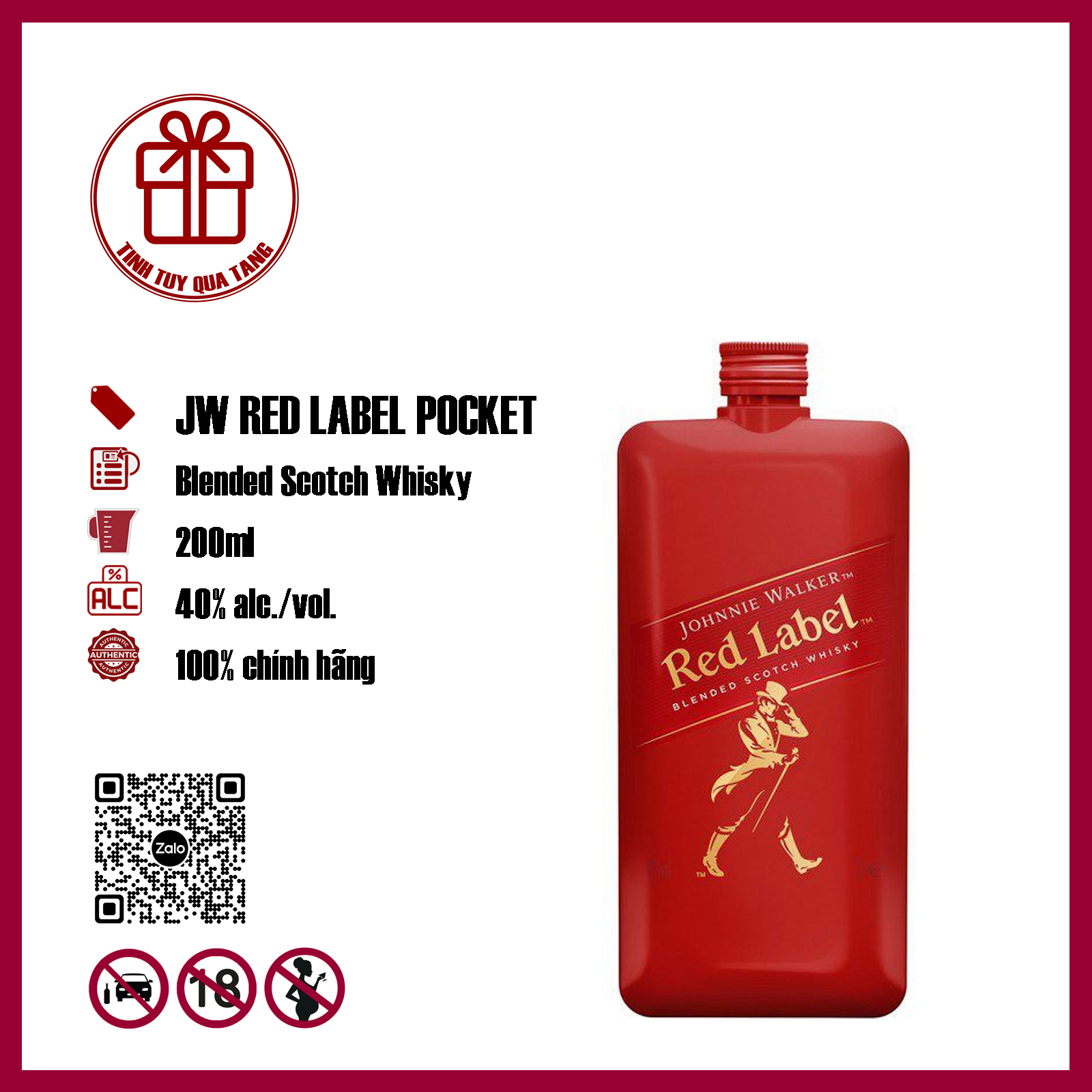 Johnnie Walker Red Label Pocket dung tích 200ml nồng độ 40%