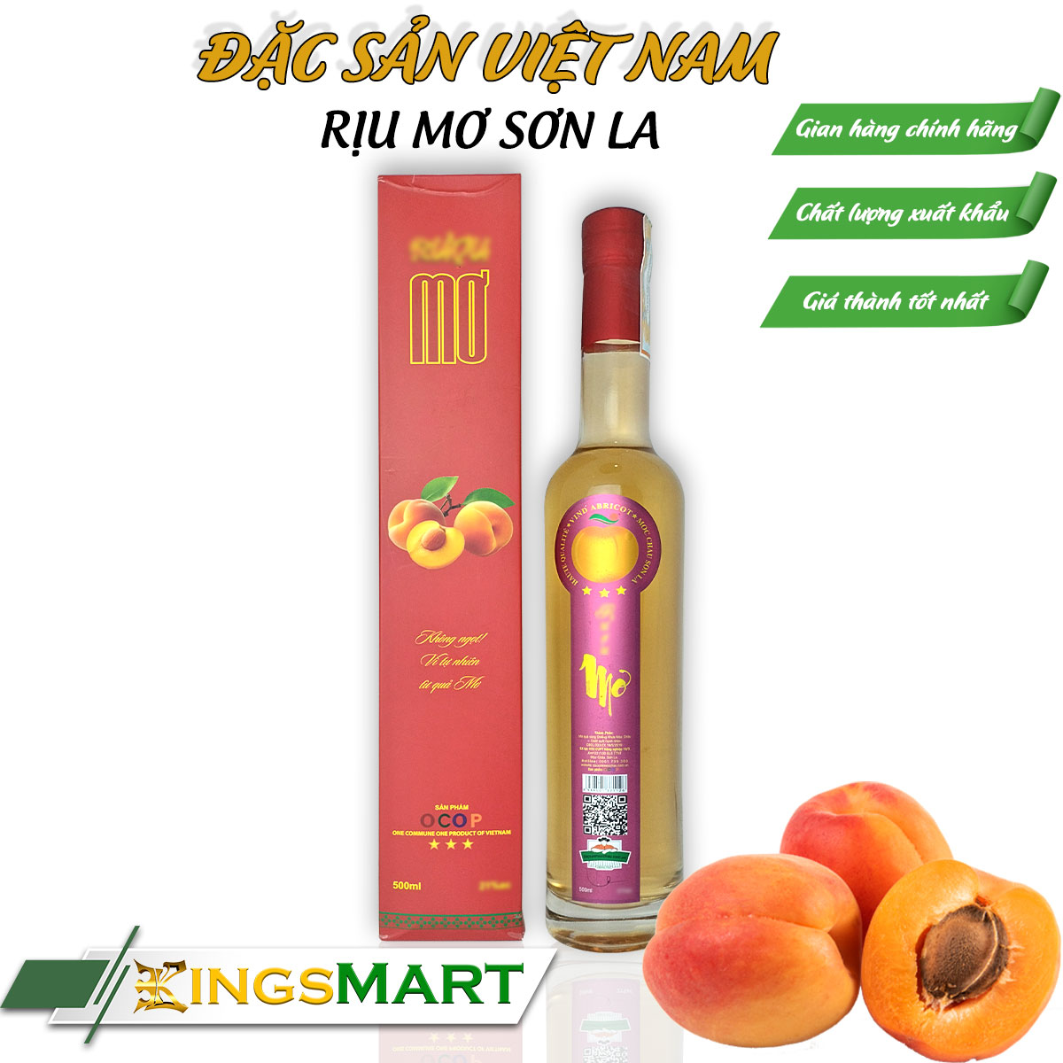 Rựuu mơ Sơn La - Thương hiệu MẬN MỘC CHÂU - Đặc sản Sơn La - Chai 500ml - Kingsmart