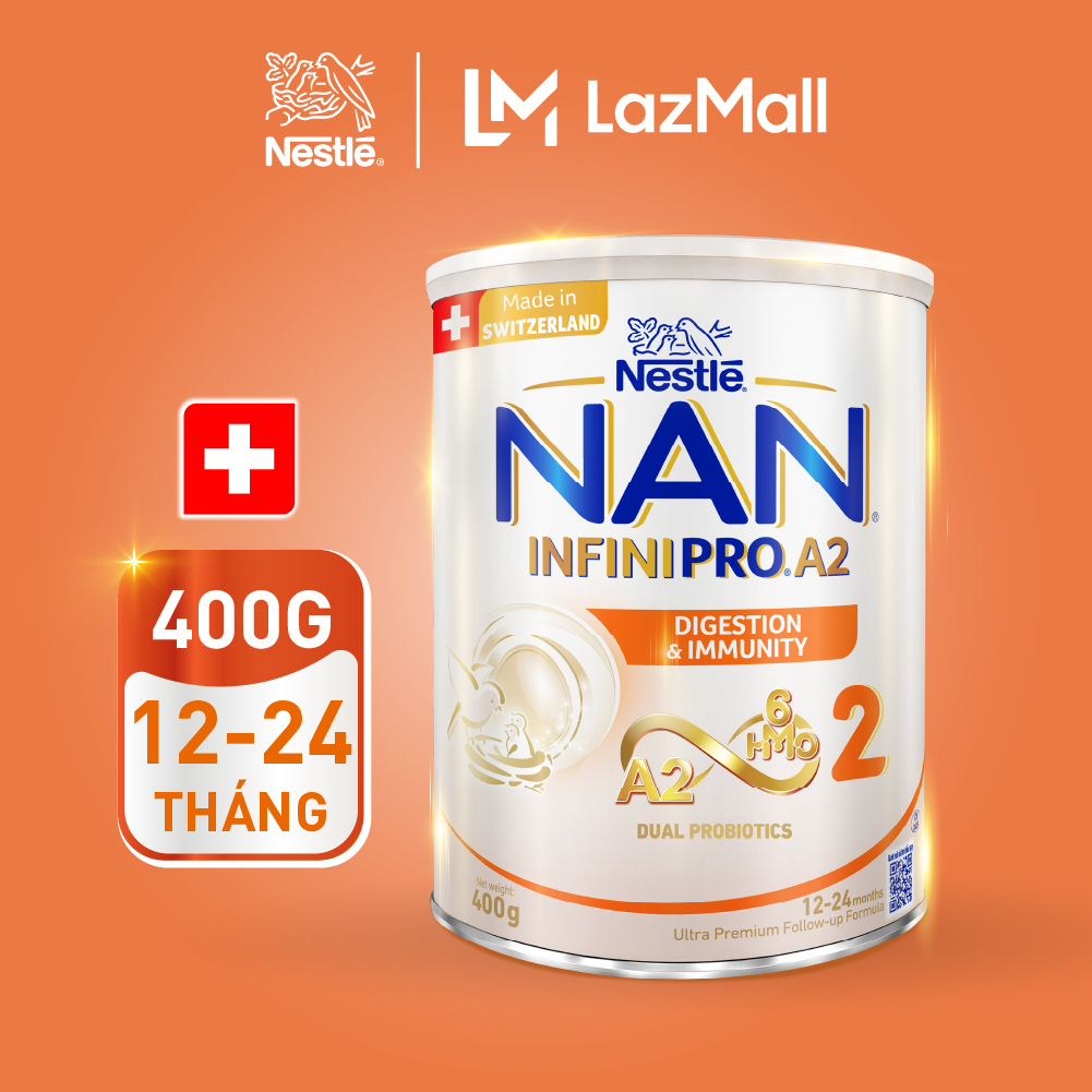 Sữa bột Nestlé NAN INFINIPRO A2 bước 2 400g nhập khẩu Thụy Sĩ với công thức đầu tiên chứa đạm A2, 6