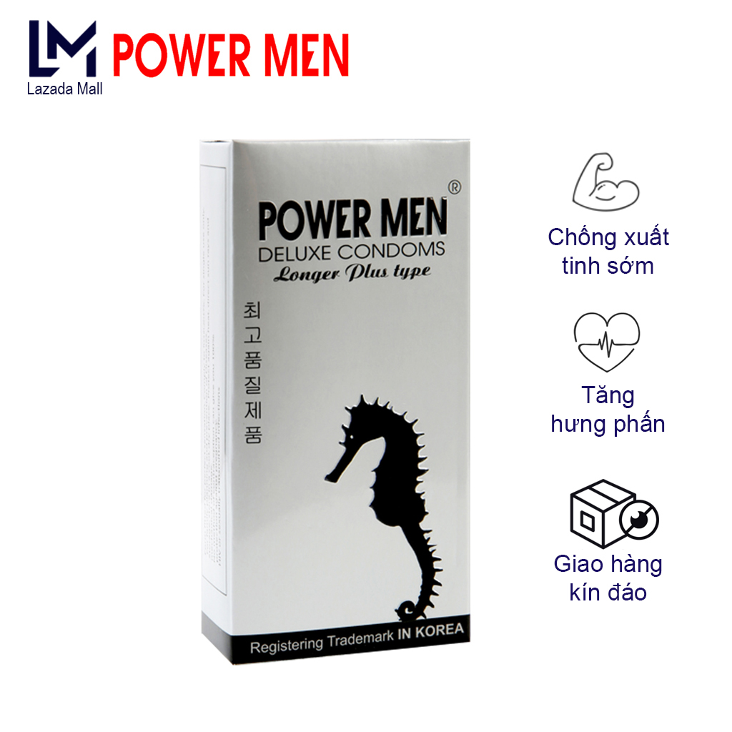 Bao cao su gân gai Powermen cá ngựa Longer Plus Tăng hưng phấn cho Nữ - Chống xuất tinh sớm