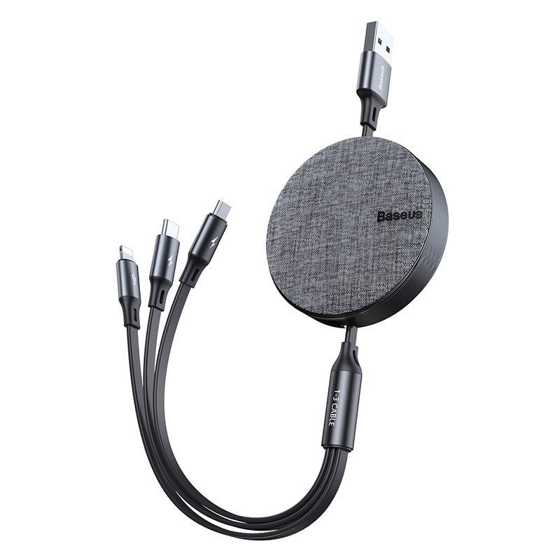 Cáp sạc dây rút baseus fabric 3-in-1 flexible cable tích hợp 3 đầu type c / micro usb/ lightning 3.5a 1.2m