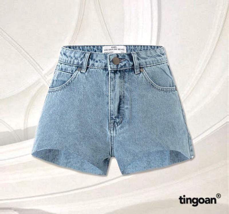 Tingoan® - quần short bò cắt gấu lượn viền xanh xoxo jeans shorts/blu