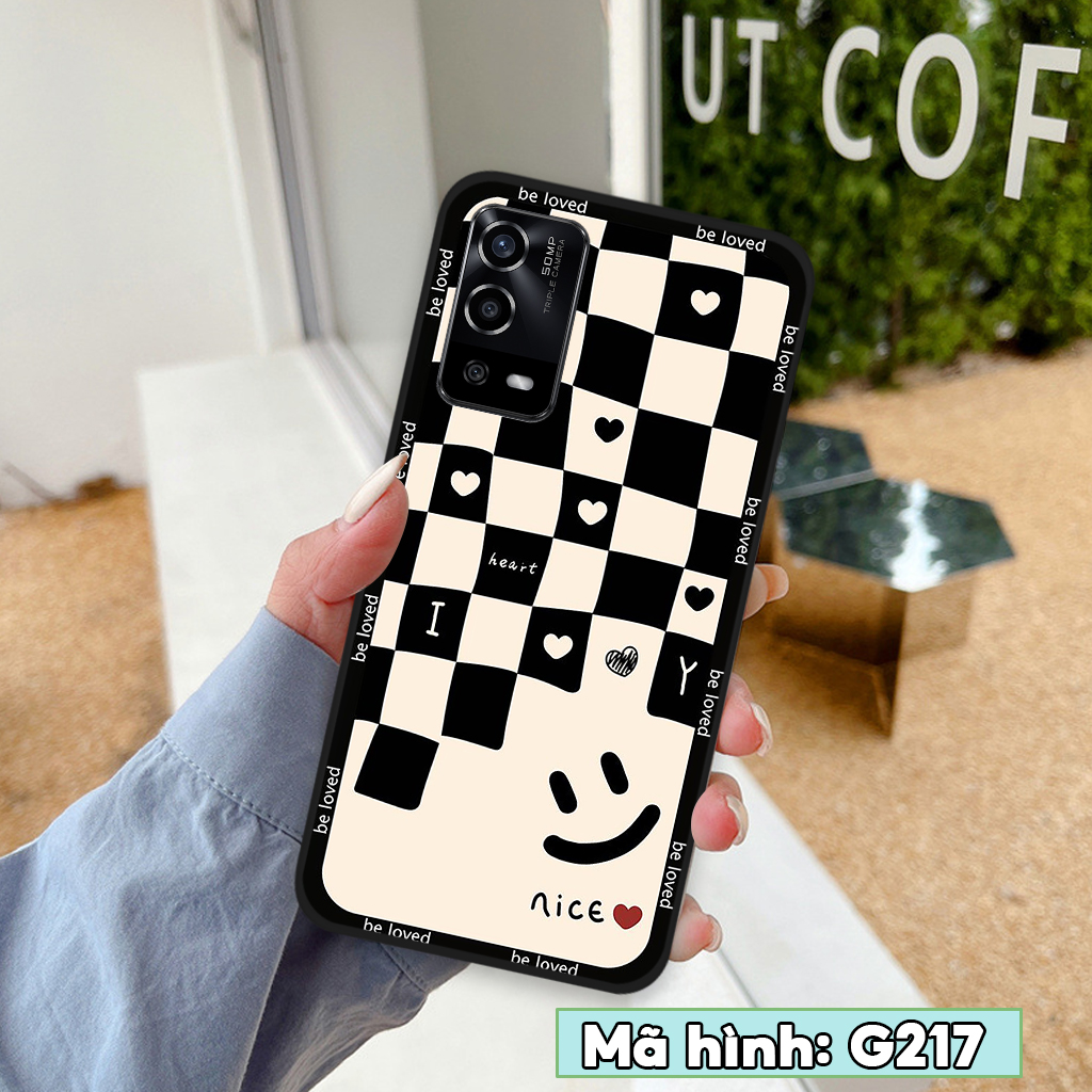 Ốp lưng Oppo A55 / A54, ốp điện thoại oppo hình hoạ tiết thời trang 3D, trái tim nền kẻ caro