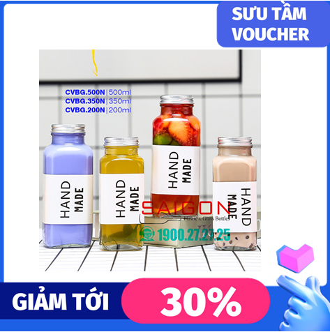 Chai Thủy Tinh Vuông Nước Ép miệng To Nắp nhôm | Tùy Chọn Dung Tích