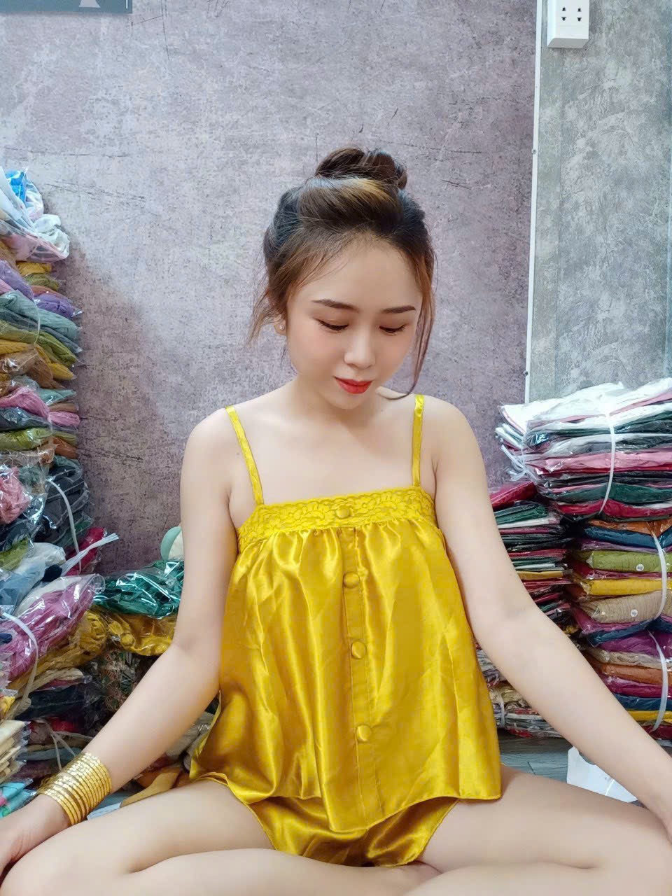 Set Đồ Hai Dây Phối Ren Vải Phi Lụa Có Tăng Đưa Mềm Mại Freesize Dưới 58kg - Set Bộ Đùi Phối Ren Vải Phi Lụa