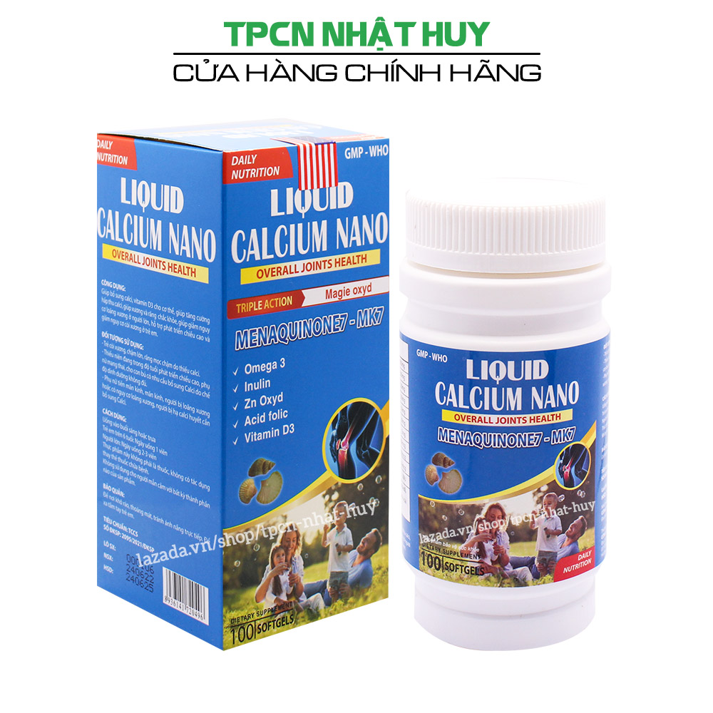 Viên uống bổ sung canxi Liquid Calcium Nano giúp chắc khỏe xương, hỗ trợ tăng chiều cao, giảm còi xương - Hộp 100 viên