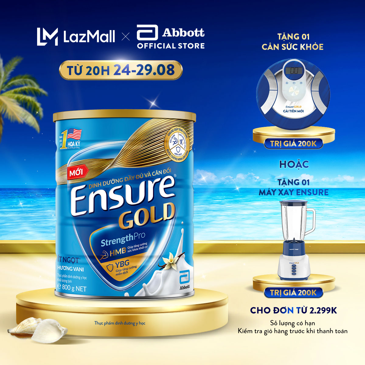 Lon sữa bột Ensure Gold hương vani ít ngọt 800g
