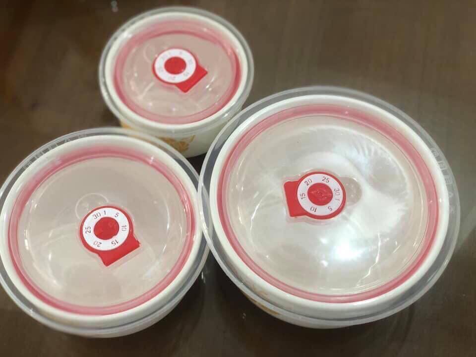 Bộ 03 thố sứ nắp hút chân không