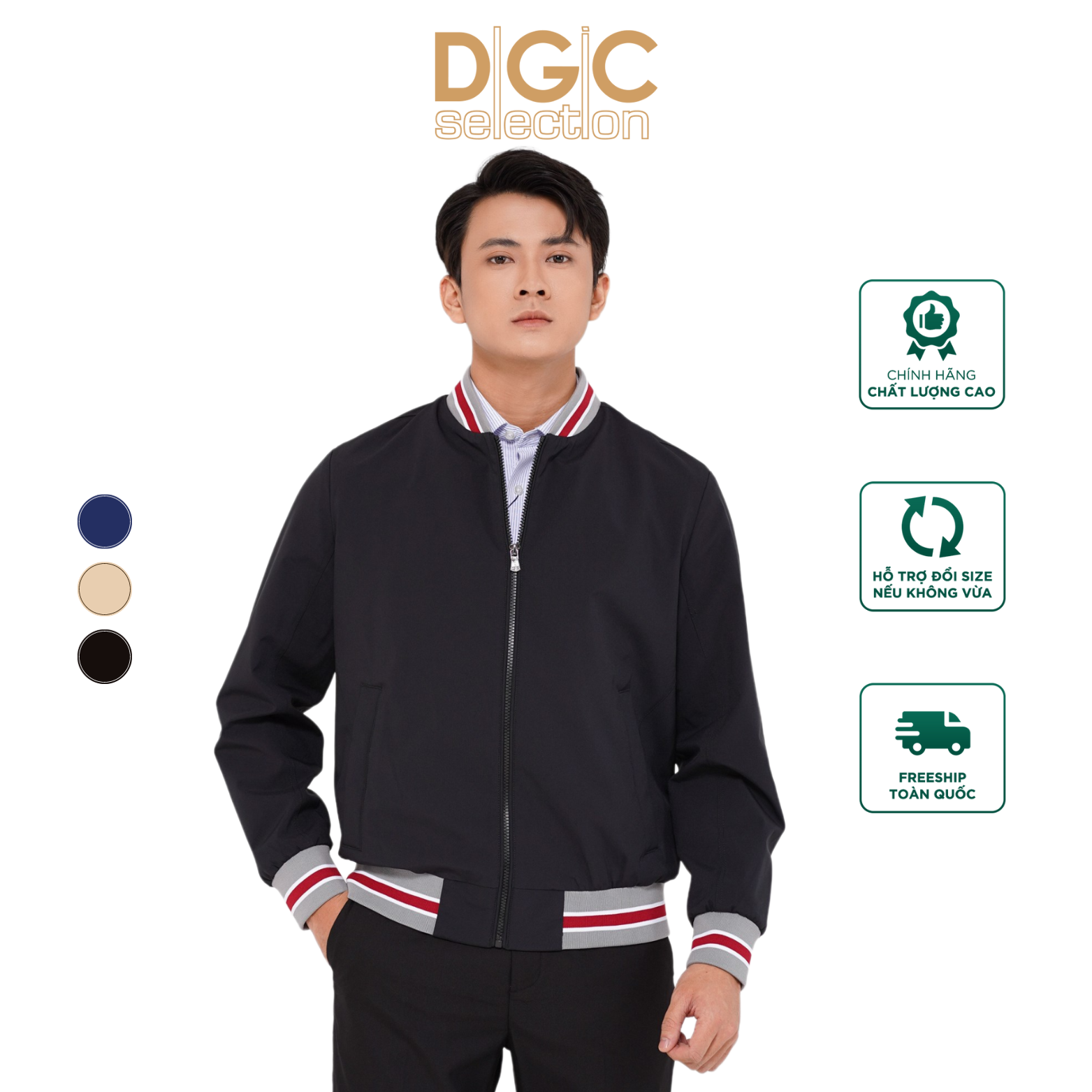 Jacket - 2-Layer Jacket with Striped Lining and Embossed Button Cross Pockets - Wajkbb01M