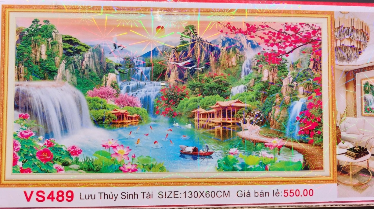 Tranh đính đá lưu thủy sinh tài vs489 kích thước 130x60