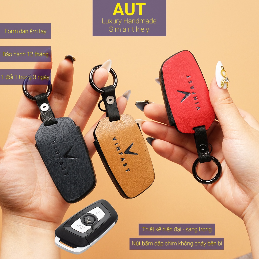 Bao chìa khoá Vinfast Lux A Lux SA da bò handmade móc Apple
