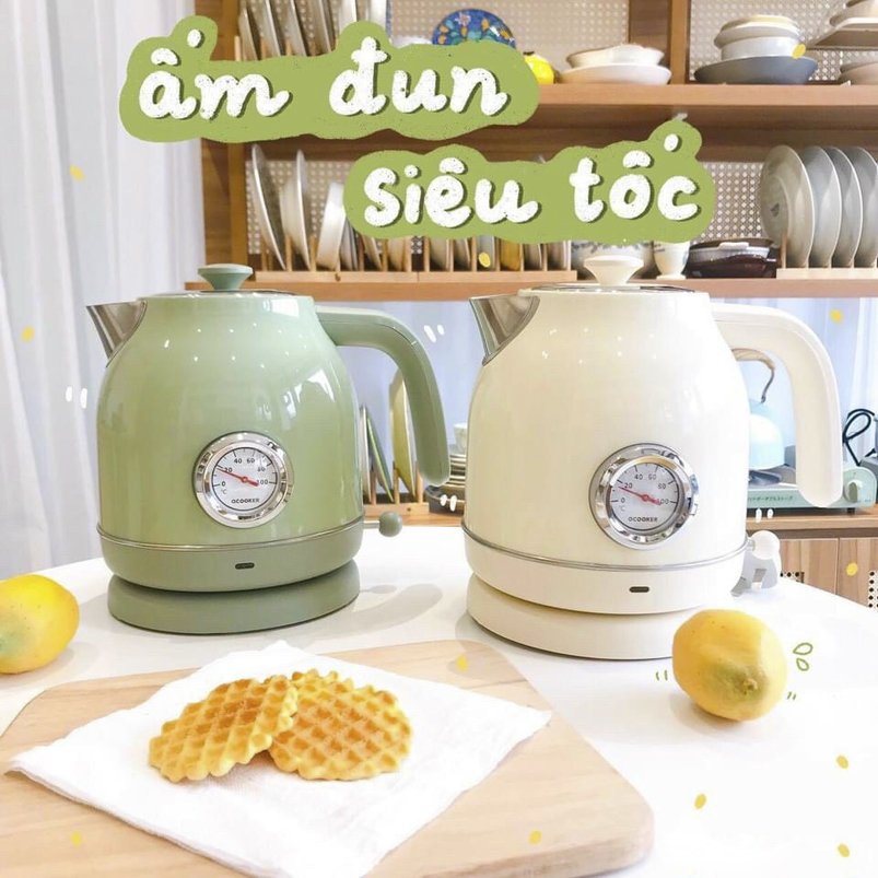 Ấm đun nước siêu tốc Xiaomi Retro oCooker 1,7L , Bình nước siêu tốc có đo nhiệt độ , Bảo hành 1 năm