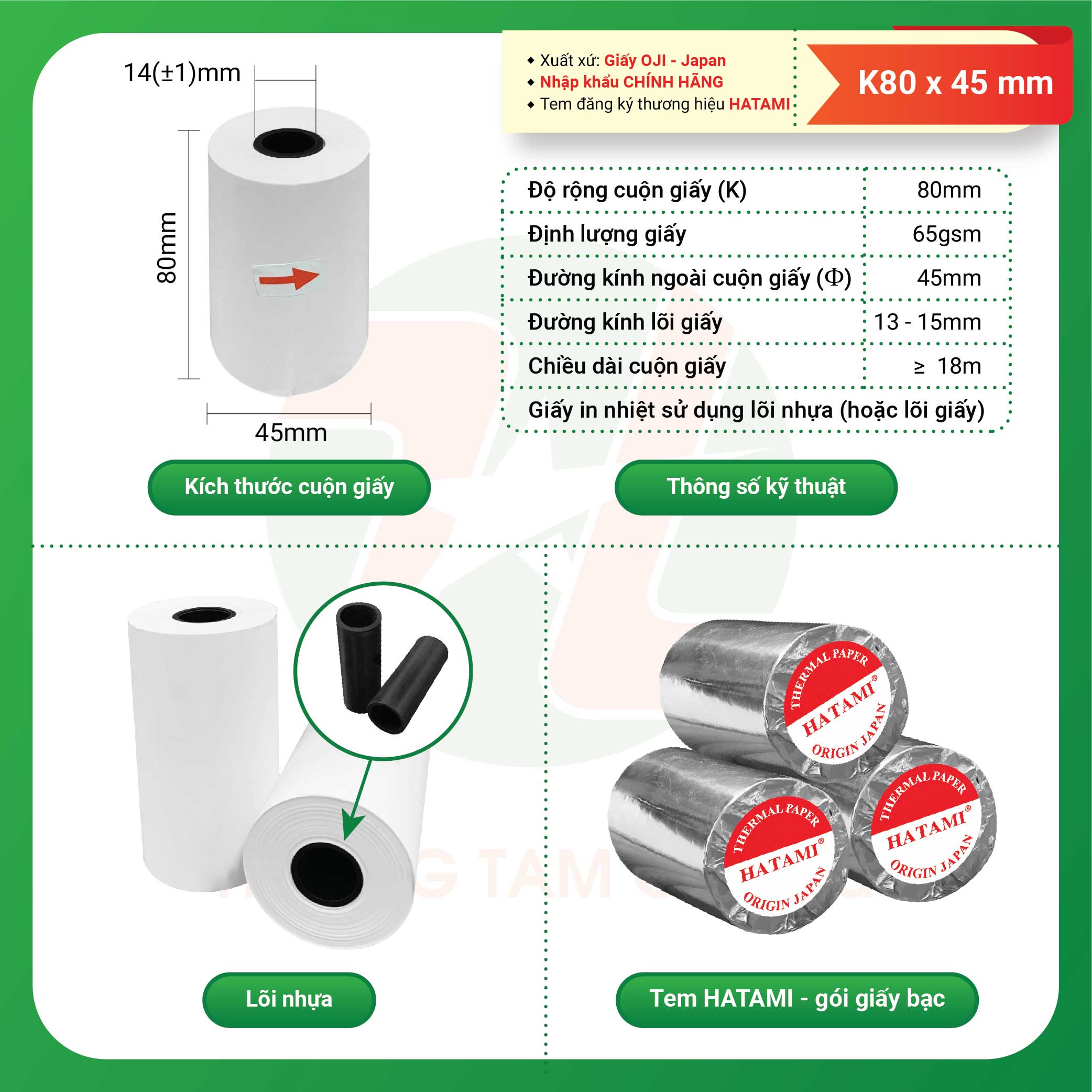 K80*45 Thùng 100 cuộn giấy in nhiệt, giấy in bill chính