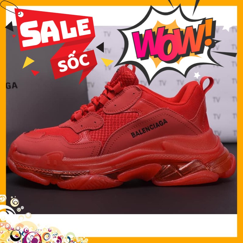 [Ảnh ,video thật]Giày Thể Thao Nam Nữ Sneaker Balen Triple S Đế Khí Đỏ Mận